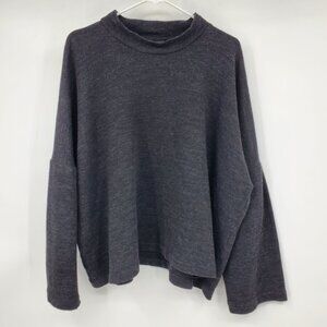 Eskandar Lagenlook Wool Blend Mock Neck Grey Oversized‎ Drop Shoulder Sweater 1